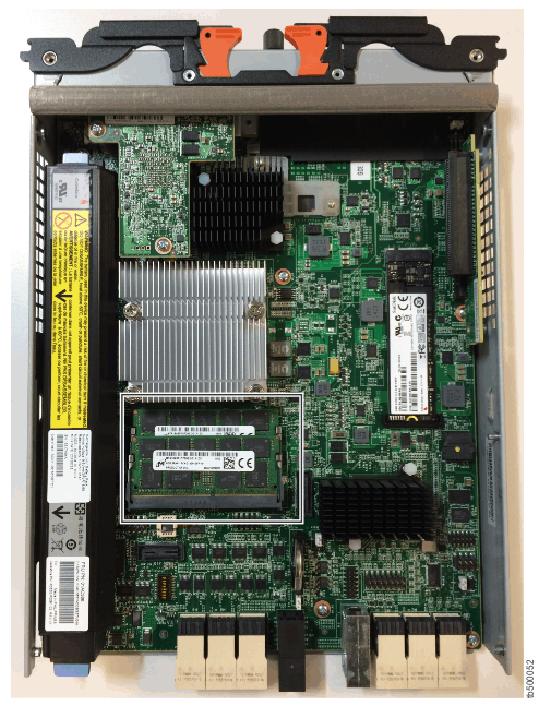 Image of node canister interior, showing location where cache memory update is installed