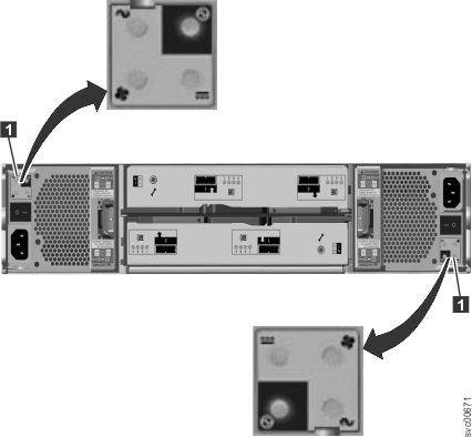 该图显示扩展机柜电源单元上的指示灯。