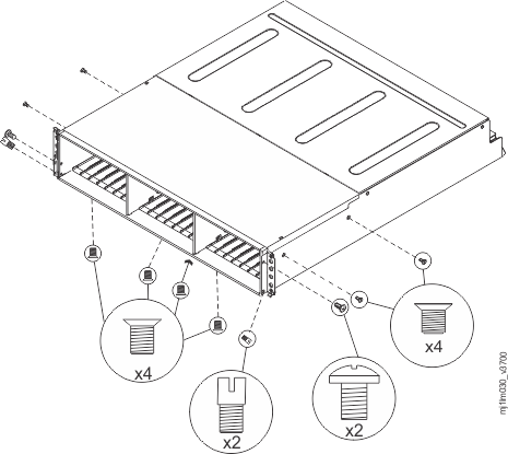 Locations of screws attaching the midplane assembly to the enclosure
