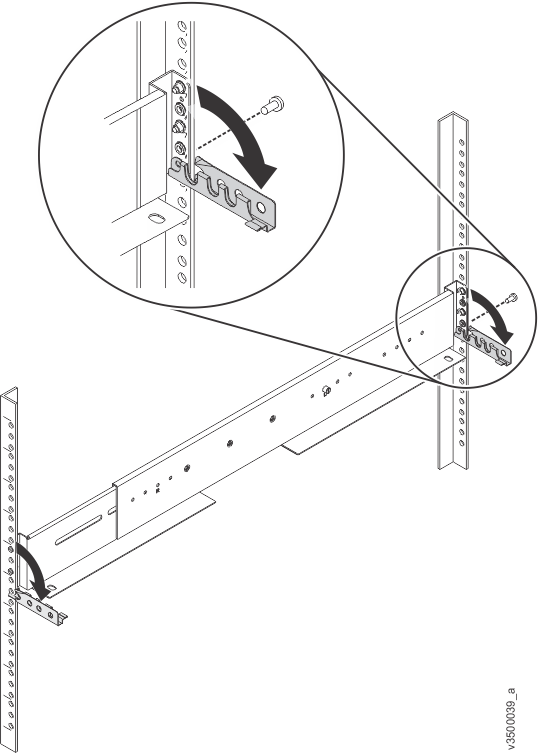 Opening rear hinge bracket of mounting rail