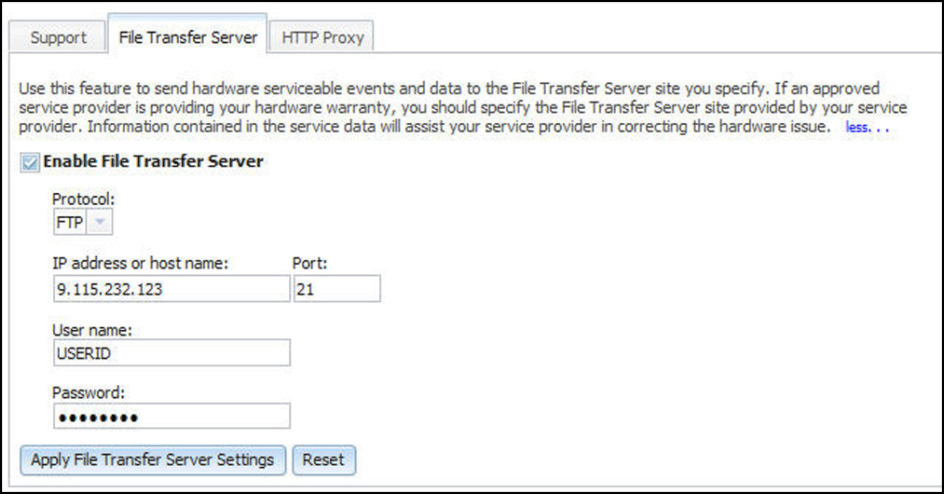 File Transfer Server tab